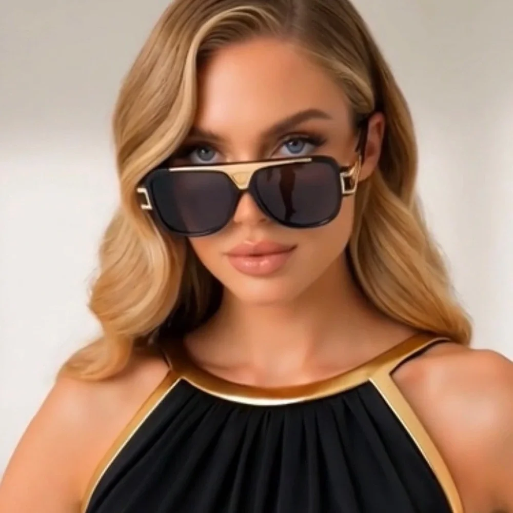 Women Sunglasses Baddie Aesthetic Glam Hip Hop Retro Designer Style Gold  Summer